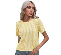 Hgvcfcv Damen O-Ausschnitt Kurzarm Sweater Pullover Weich Casual Büro Lady Casual Tops, hellgelb, L