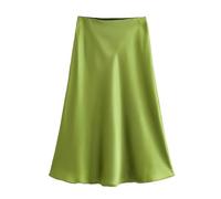 Hgvcfcv Damen Rock Satin Seide Mode A-Linie Röcke Büro Dame Solide Rot EN8 Hohe Taille Lange, 3, Klein
