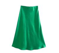 Hgvcfcv Damen Rock Satin Seide Mode A-Linie Röcke Büro Dame Solide Rot EN8 Hohe Taille Lange, A, Mittel