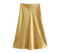 Hgvcfcv Damen Rock Satin Seide Mode A-Linie Röcke Büro Dame Solide Rot EN8 Hohe Taille Lange, B, Mittel