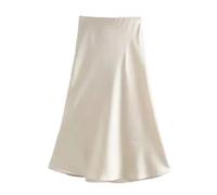 Hgvcfcv Damen Rock Satin Seide Mode A-Linie Röcke Büro Dame Solide Rot EN8 Hohe Taille Lange, Beige, Groß