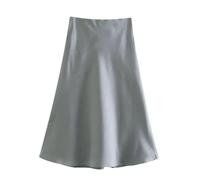 Hgvcfcv Damen Rock Satin Seide Mode A-Linie Röcke Büro Dame Solide Rot EN8 Hohe Taille Lange, Grau, Mittel