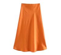 Hgvcfcv Damen Rock Satin Seide Mode A-Linie Röcke Büro Dame Solide Rot EN8 Hohe Taille Lange, Orange/Abendrot im Zickzackmuster (Sunset Chevron), Mittel