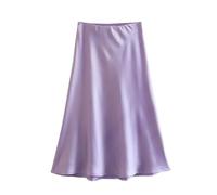 Hgvcfcv Damen Rock Satin Seide Mode A-Linie Röcke Büro Dame Solide Rot EN8 Hohe Taille Lange, Violett, Mittel