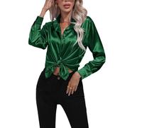 Hgvcfcv Damen-Satin-Imitat-Seiden-Langarm-Shirt, Herbst/Winter, Büro-Dame, Revers-Knopf-Bluse, Damenbekleidung