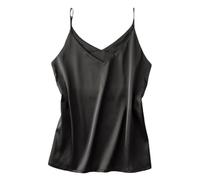 Hgvcfcv Damen-Seiden-Satin-Mieder, Sommer, einfarbig, mit Trägern, lässig, ärmellos, Bluse, Tanktop, dünn, atmungsaktiv, Schwarz , Large
