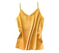 Hgvcfcv Damen-Seiden-Satin-Mieder, Sommer, einfarbig, mit Trägern, lässig, ärmellos, Bluse, Tanktop, dünn, atmungsaktiv, gelb, XXL