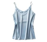 Hgvcfcv Damen-Seiden-Satin-Mieder, Sommer, einfarbig, mit Trägern, lässig, ärmellos, Bluse, Tanktop, dünn, atmungsaktiv, blau, Small