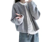 Hgvcfcv Damen-Strickjacke, Warm, Mit Reißverschluss, Langärmelig, Kurzärmelig, Retro-Stil, Lässig, Strickjacke, Locker