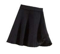 Hgvcfcv Damen-Strickrock, hohe Taille, Vintage-Röcke, kurz, plissiert, schick, A-Linien-Rock, fließender Minirock, Schwarz , L