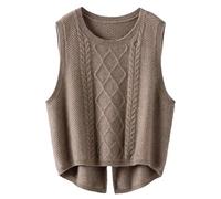 Hgvcfcv Damen Wolle Rundhals Weste Ärmellos Weste Lose Kurz Split Knit Sweater, Braun Grau, L
