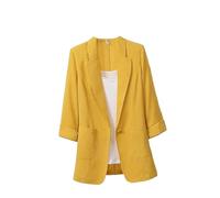 Hgvcfcv Damenjacke, einfarbig, Baumwollstoff, lockerer Oversize-Mantel, Frühling, Sommer, Jacken, lange Blazer für Damen, gelb, 46