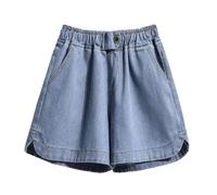 Hgvcfcv Denim-Shorts für Damen, hohe Taille, Blau, weites Bein, dünne Jeans, Sommer, lässig, elastische Taille, lockere Shorts, Hotpants, blau, L