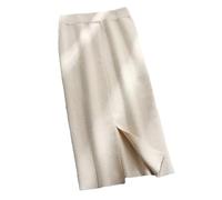 Hgvcfcv Gerader Strickrock für Damen, hohe Taille, knielang, für Herbst und Winter, Wollröcke für Damen, beige, 40