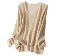 Hgvcfcv Herbst Damen Pullover Langarm V-Ausschnitt Lässig Weit Pullover Schwarz Lose Beige Damen Pullover