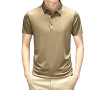 Hgvcfcv Herren-Poloshirt aus Seide, Frühjahr/Sommer, dünn, Business, lässig, eisgekühlt, kurzärmelig, T-Shirt, schmale Passform, Poloshirts für Männer, champagnerfarben, XXL