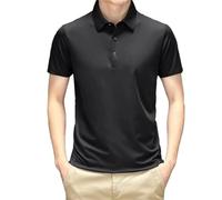 Hgvcfcv Herren-Poloshirt aus Seide, Frühjahr/Sommer, dünn, Business, lässig, eisgekühlt, kurzärmelig, T-Shirt, schmale Passform, Poloshirts für Männer, Schwarz , XXL