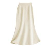 Hgvcfcv Hohe Taille Kaschmir Strickrock Damen Frühling Herbst Winter Elegant Hüftrock, cremeweiß, 48