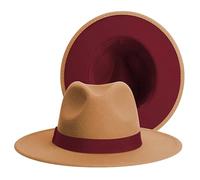 Hgvcfcv Klassischer Fedora-Hut mit breiter Krempe, für Herren und Damen, zweifarbig, Filz, Cowboy-Jazzhut, brauner Gürtel, braun, 6 7/8-7 1/8