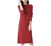 Hgvcfcv Längere Wollkleider für Damen, Kaschmir-Pullover, langer Stil, Pullover, 6 Farben, Pullover, rot, L
