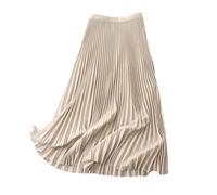 Hgvcfcv Langer Faltenrock für Damen, Frühling, Herbst, elastisches Band, A-Linie, eleganter Büro-Damen-Midirock, beige, 48