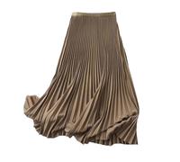 Hgvcfcv Langer Faltenrock für Damen, Frühling, Herbst, elastisches Band, A-Linie, eleganter Büro-Damen-Midirock, hellbraun, 48