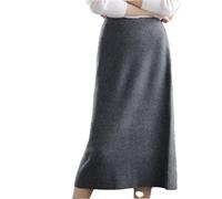Hgvcfcv Langer Rock für Damen aus Wolle, gestrickt, lässig, dick, koreanisch, hohe Taille, Hüfte, Kaschmir, wilder A-Linien-Rock, Dunkelgrau9, 36