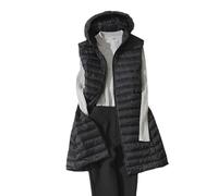 Hgvcfcv Leichte Daunenweste für Damen, ärmellos, mit Kapuze, Daunenmantel, lange Weste, Damen-Oberbekleidung, Schwarz , 42