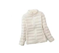 Hgvcfcv Packbare Daunenjacke für Damen, ultraleicht, Wintermantel, Outdoor, winddicht, warm, Pufferjacken, Beige/Weiß, 46