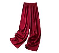 Hgvcfcv Seiden-Damen-Hosen Weites Bein Lange Hosen für Frauen, weinrot, S