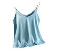 Hgvcfcv Spaghettiträger-Top für Damen, Neckholder, V-Ausschnitt, weißes Cami, ärmellos, Satin, Seide, Tank-Top, Sommer-Camisole, blau, M