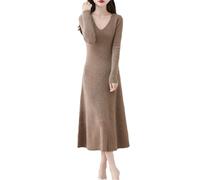 Hgvcfcv Strickkleid für Damen, Wolle, V-Ausschnitt, Pullover, weiche Damen-Pullover, Braun Grau, XXL