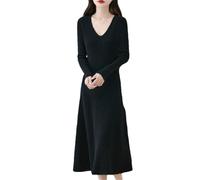 Hgvcfcv Strickkleid für Damen, Wolle, V-Ausschnitt, Pullover, weiche Damen-Pullover, Schwarz , XXL