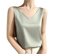 Hgvcfcv Bauchfreies Top für Damen, Neckholder, V-Ausschnitt, ärmellos, Satin, Seide, Schlauch-Tank-Top, Damen, Sommer, Camisole Weiß / Schwarz, Light En8, Small