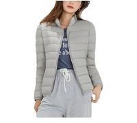 Hgvcfcv Ultraleichte Daunenjacken für Damen, langärmelig, weicher Stoff, kurzes Oberteil, Mantel, Windbreaker, Damen-Wintermäntel, grau, 46