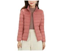 Hgvcfcv Ultraleichte Daunenjacken für Damen, langärmelig, weicher Stoff, kurzes Oberteil, Mantel, Windbreaker, Damen-Wintermäntel, korallenrot, 46