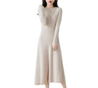 Hgvcfcv Winter/Herbst, Rundhals-Ausschnitt, Wollstrickkleid für Damen, langer Stil, 6 Farben, Pullover, beige, Small