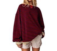 HGWOPGASD Gestreiftes Sweatshirt Damen Oversized Shirt Langarmshirt Rundhalsausschnitt Y2K T-Shirt Bedrucken Sweater