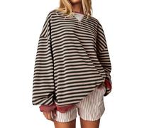 HGWOPGASD Oversized Shirt Lockere Longsleeve Damen Damen Lässiges Gestreiftes Rundhals-Shirt Oversize Pullover Tshirt Damen Oversized T Shirt Oversized Damen T Shirt Gestreift Damen Pullover Damen