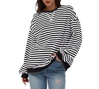 HGWOPGASD Streifen Pullover Damen Striped Shirt Y2K Oversized Pulli Damen Pullover Damen Grün Y2K Shirt Sweater Damen Oversized Oversized Long Sleeve Shirt Women Weißes T-Shirt Damen Locker Gestreift