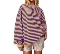 HGWOPGASD Striped Long Sleeve Shirt Women Sweat-Shirts Damen Damen Pullover Frühling Blusentops Mit Rundhalsausschnitt Für Sommer Damen Oversize Gestreiftes Sweatshirts & T-Shirt Shirt Streifen Damen