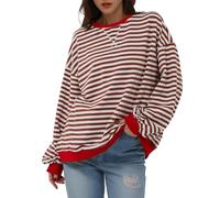 HGWOPGASD Sweater Damen Oversized Langarmshirt Damen Gestreift Damen Pulli Tshirt Gestreift Damen Oversized Striped Shirt Damen-Sweatshirt Pullover Pink Damen Oversized Striped Shirt Damen Sweatshirt