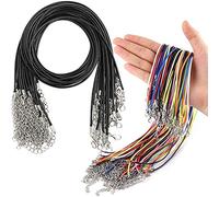 HHEETTT 40 Stück gewachste Kordel, Halskette mit Verschluss, Lederkordel, 2 mm, mit Verschluss, Lederkette, 50 cm, Lederkordel für die Herstellung von Schmuck und Halskette