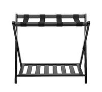 HHEMSTD Kofferständer Metall Kofferablage mit 2 Ebenen Gepäckablage klappbar Kofferbock mit 4 Gurten Gepäckständer für Schlafzimmer Gästezimmer Hotel Kofferablage für Gepäck Schwarz