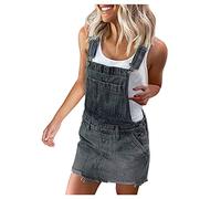 HHMY Jeans Latzhose Kurz Damen - Latzkleid - Jeanslatzhose- Denim-Overall -Jumpsuit - Playsuit Jeans-Hosenanzug- Romper- TräGerhose- Latzrock - Jeansskirt- Jeansrock- Minirock- TräGern, Grau, XXL