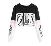 HHMY Kapuzenpullover Damen Hoodie Kurz Cropped Pullover Sport-Langarmshirt Langarm Hoodie Vintage Sweatjacke Kurze Sweatshirt Crop Oberteile Hoodie Kapuzensweatshirt Mit Kapuze Sweatshirt