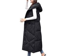 HHMY Lange Steppweste Damen - Longweste Mit Kapuze Ärmellose Jacke Elegant Gesteppte Mantel Wadenlang Winter Übergangsjacke Damenmode Daunenjacke Aus Baumwolle