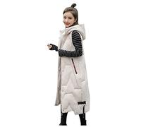 HHMY Lange Steppweste Damen - Steppmantel Winter Knielang Kapuzenweste Regular Fit Weste Jacke Schick Übergangsjacke Warme Steppjacke Ärmellos Daunenweste Aus Baumwolle, XL, L02-Weiß