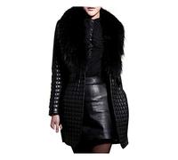 HHMY Ledermantel Damen Schwarz GroßE GrößE, Kunstpelz mantel Pelzmantel Langarm Teddyfell-Mantel Herbst Winter üBergangsmantel Faux Fur Cardigan- Fellmantel- Kunstledermantel- Motorradmantel, XXL