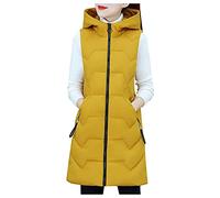 HHMY Longweste Damen Mit Kapuze: Ärmellose Weste Casual Jacke Warm Übergangsjacke Winter Mantel Mit Kapuze Reißverschlusstasche, Mittellange, Winddichte